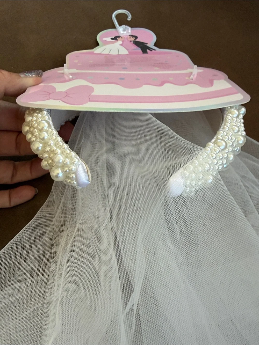 Pearl-Trim Bridal Headband with White Veil